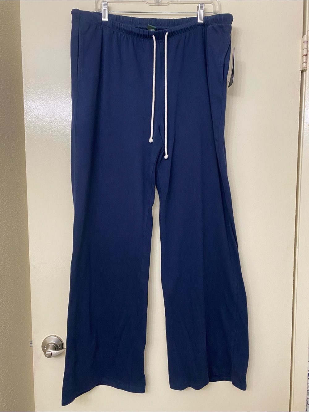 Navy Blue Knit Drawstring Wide Leg Pants - Picture 3 of 5